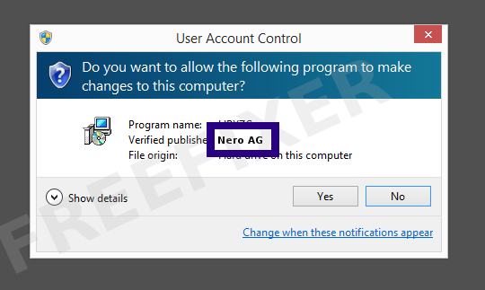 Screenshot where Nero AG appears as the verified publisher in the UAC dialog